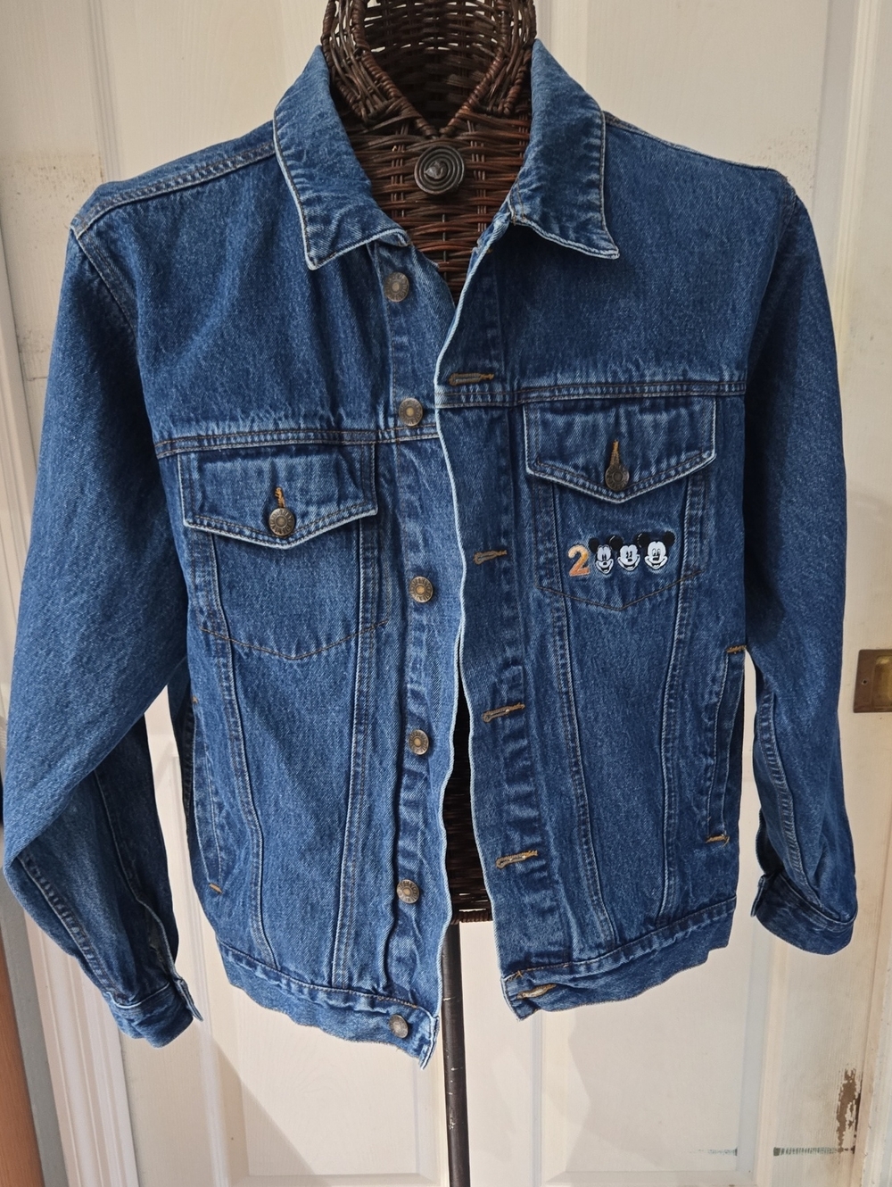 Disney Blue Denim Jacket with Mickey Mouse Embroidery-Size S